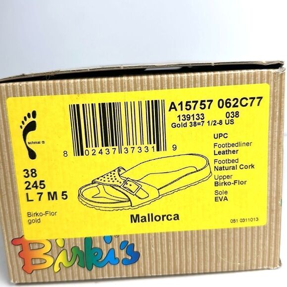 NWB Birkenstock Birkis Sandals Mallorca Gold Slides Rhinestone Buckle EUR 38 US7 - Picture 12 of 13